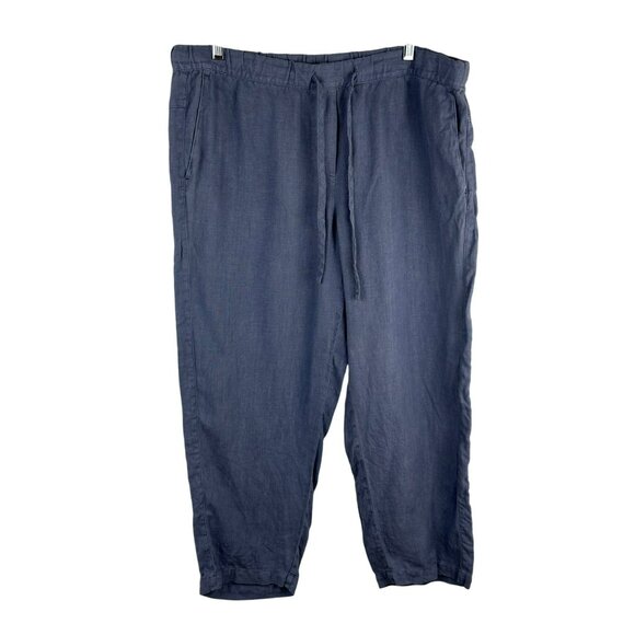 J Jill Pure Jill 100% Linen Pants Women Large Purple‎ Garment Dyed Crop Pull On - Picture 1 of 6
